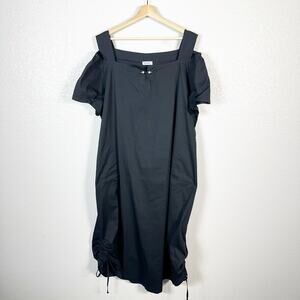 Darkwin Womens Cold Shoulder Poplin Tunic Lagenlook Dress in Black Size 2X